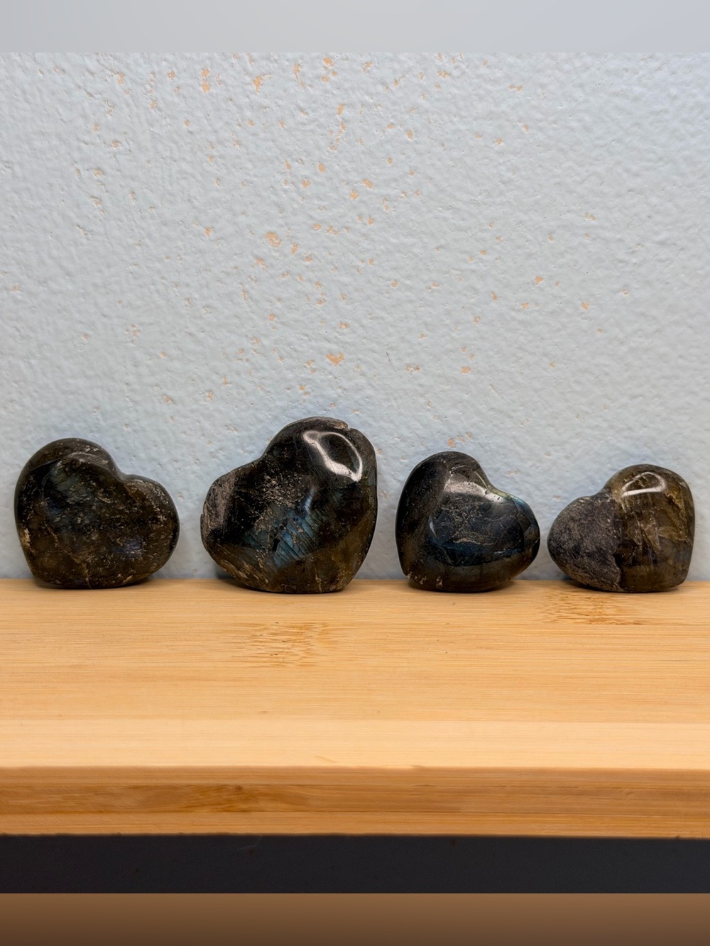 #005 Polished Heart-Shaped Labradorite Stone Pair